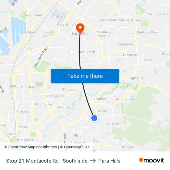 Stop 21 Montacute Rd - South side to Para Hills map