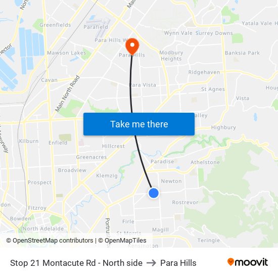 Stop 21 Montacute Rd - North side to Para Hills map