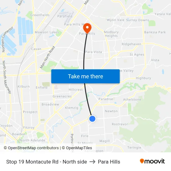 Stop 19 Montacute Rd - North side to Para Hills map