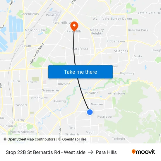 Stop 22B St Bernards Rd - West side to Para Hills map