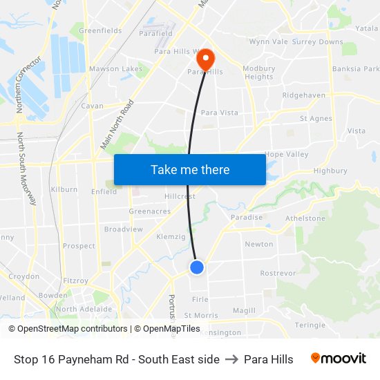 Stop 16 Payneham Rd - South East side to Para Hills map