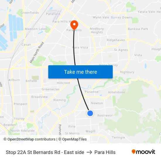 Stop 22A St Bernards Rd - East side to Para Hills map