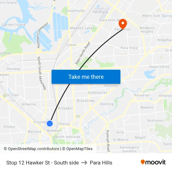 Stop 12 Hawker St - South side to Para Hills map