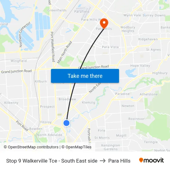 Stop 9 Walkerville Tce - South East side to Para Hills map