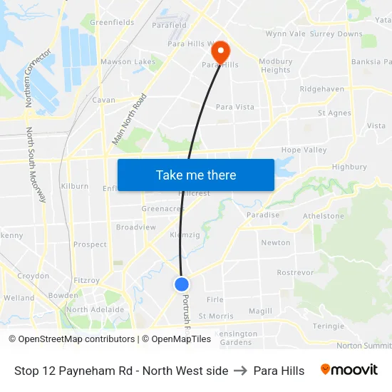Stop 12 Payneham Rd - North West side to Para Hills map