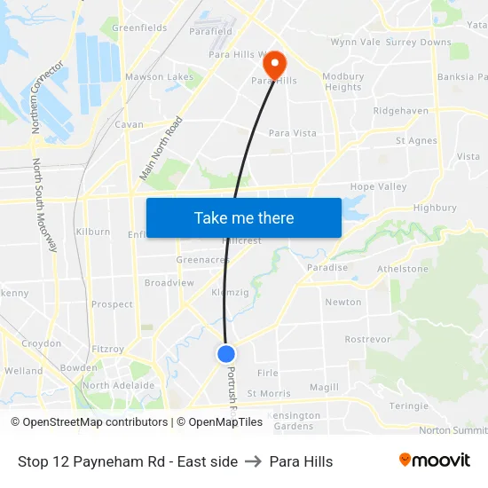 Stop 12 Payneham Rd - East side to Para Hills map