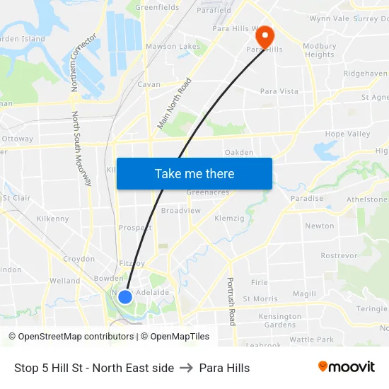 Stop 5 Hill St - North East side to Para Hills map