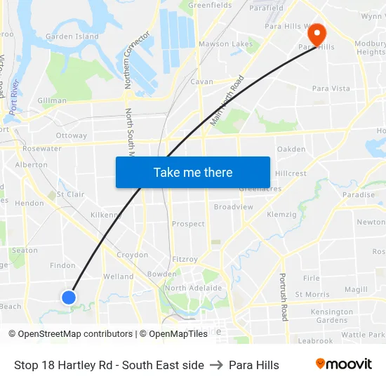Stop 18 Hartley Rd - South East side to Para Hills map