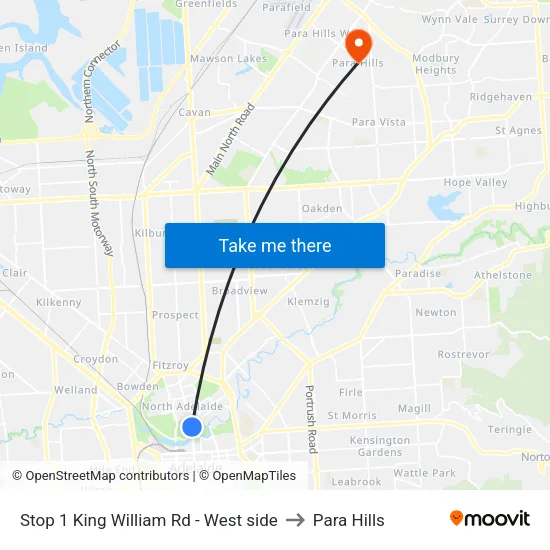 Stop 1 King William Rd - West side to Para Hills map
