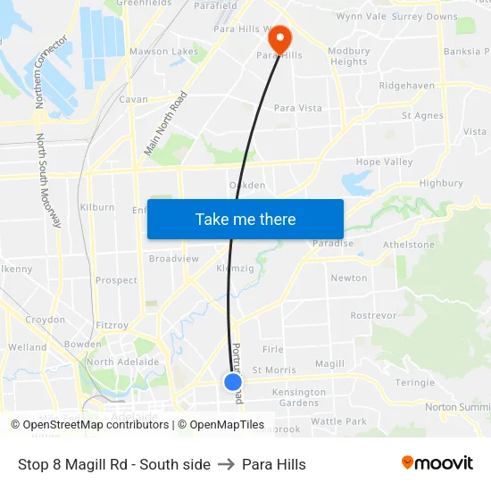Stop 8 Magill Rd - South side to Para Hills map
