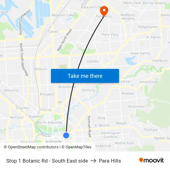 Stop 1 Botanic Rd - South East side to Para Hills map