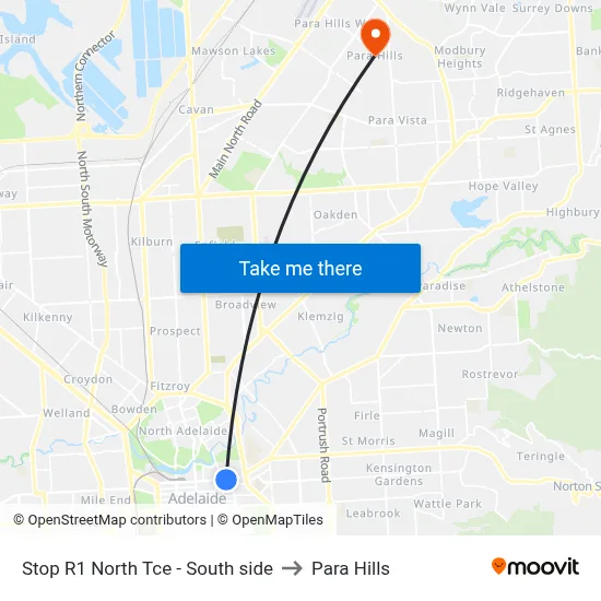 Stop R1 North Tce - South side to Para Hills map