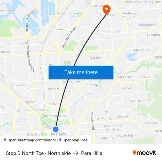 Stop D North Tce - North side to Para Hills map