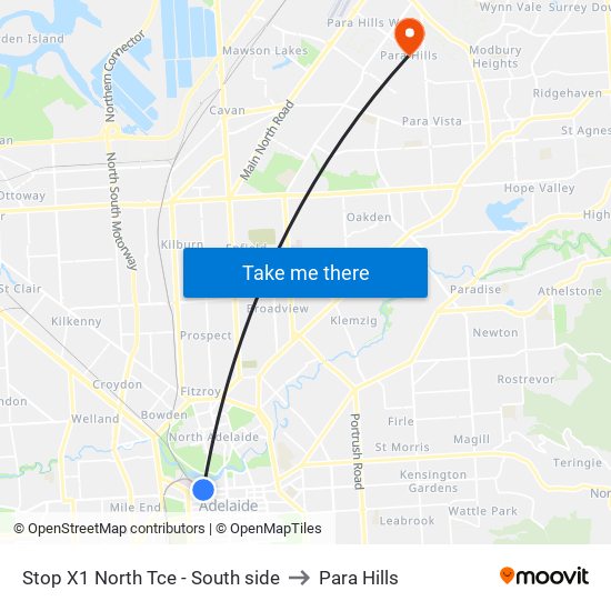 Stop X1 North Tce - South side to Para Hills map