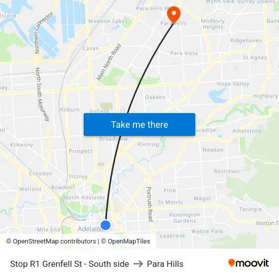 Stop R1 Grenfell St - South side to Para Hills map