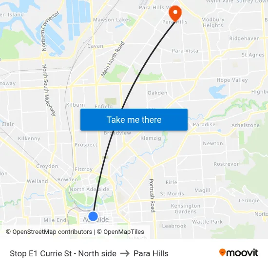 Stop E1 Currie St - North side to Para Hills map
