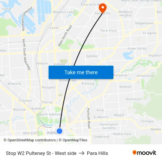 Stop W2 Pulteney St - West side to Para Hills map