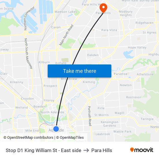 Stop D1 King William St - East side to Para Hills map