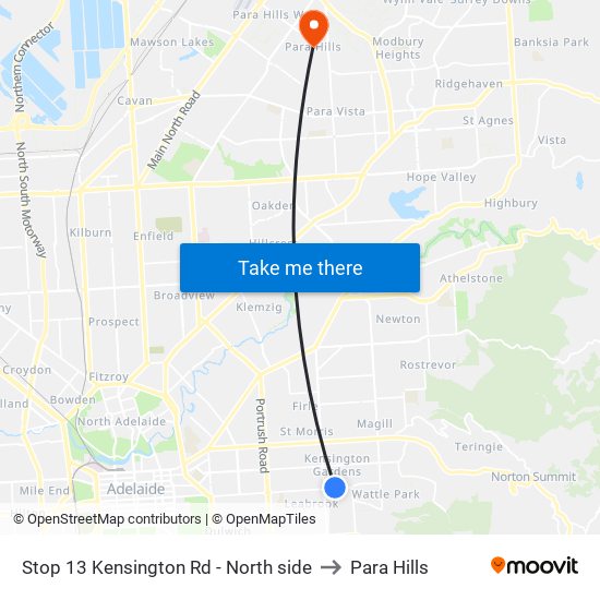 Stop 13 Kensington Rd - North side to Para Hills map