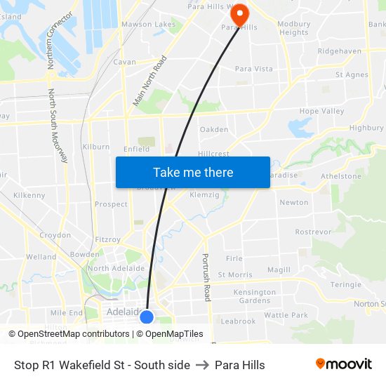 Stop R1 Wakefield St - South side to Para Hills map