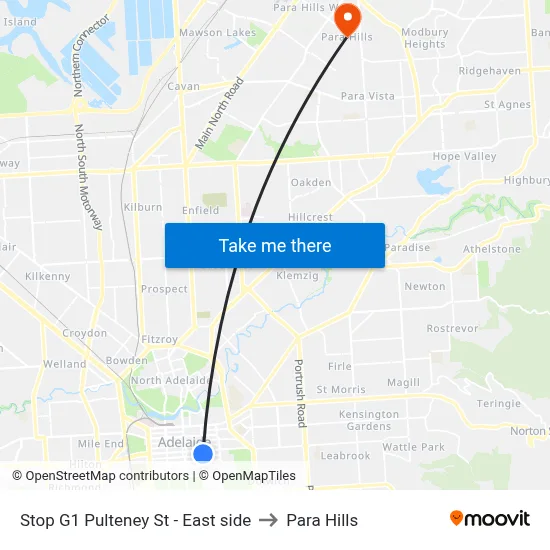 Stop G1 Pulteney St - East side to Para Hills map
