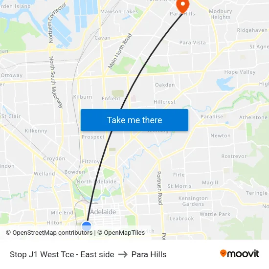 Stop J1 West Tce - East side to Para Hills map