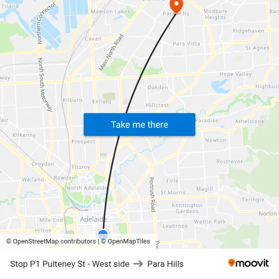 Stop P1 Pulteney St - West side to Para Hills map