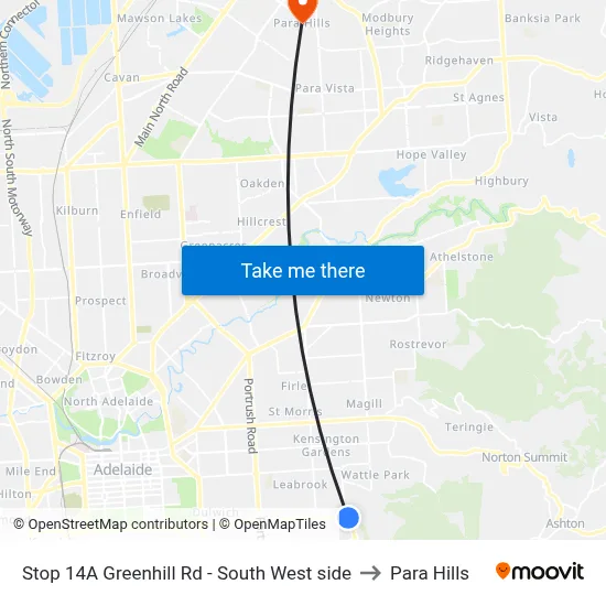 Stop 14A Greenhill Rd - South West side to Para Hills map