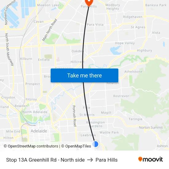 Stop 13A Greenhill Rd - North side to Para Hills map