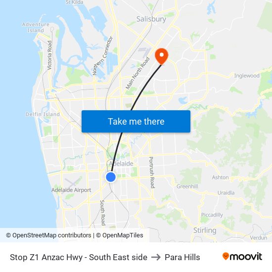 Stop Z1 Anzac Hwy - South East side to Para Hills map