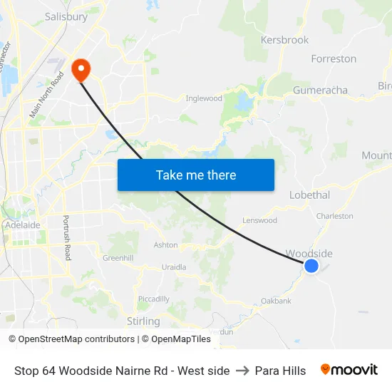 Stop 64 Woodside Nairne Rd - West side to Para Hills map