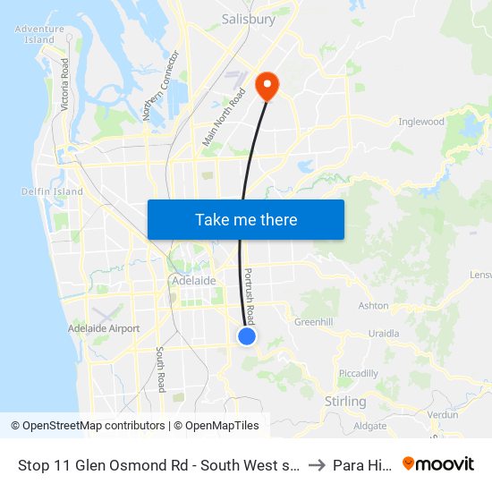 Stop 11 Glen Osmond Rd - South West side to Para Hills map