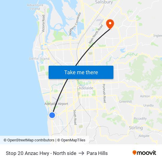 Stop 20 Anzac Hwy - North side to Para Hills map