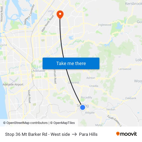 Stop 36 Mt Barker Rd - West side to Para Hills map