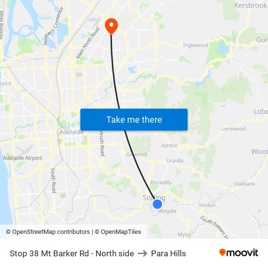 Stop 38 Mt Barker Rd - North side to Para Hills map