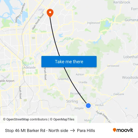 Stop 46 Mt Barker Rd - North side to Para Hills map