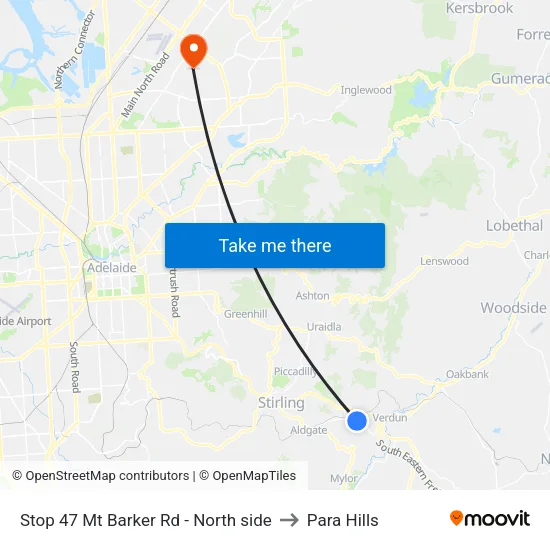 Stop 47 Mt Barker Rd - North side to Para Hills map