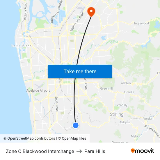 Zone C Blackwood Interchange to Para Hills map