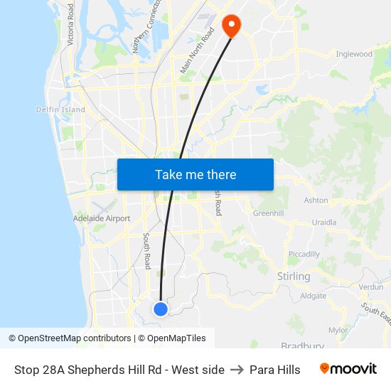 Stop 28A Shepherds Hill Rd - West side to Para Hills map