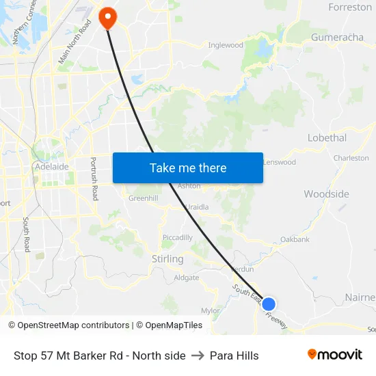 Stop 57 Mt Barker Rd - North side to Para Hills map