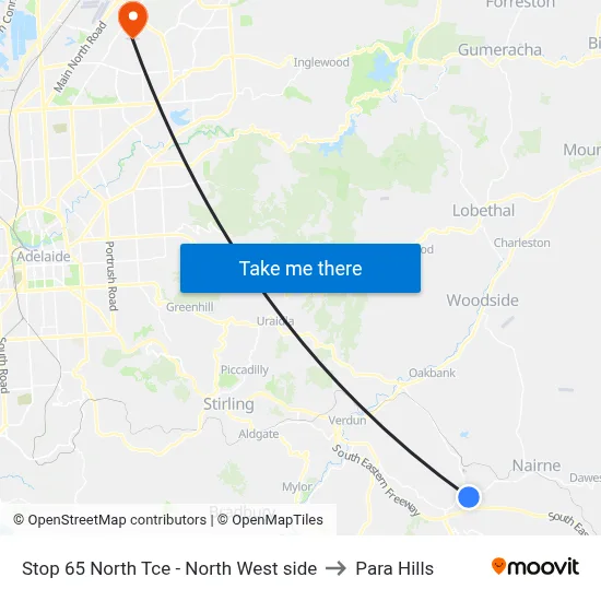 Stop 65 North Tce - North West side to Para Hills map