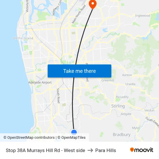 Stop 38A Murrays Hill Rd - West side to Para Hills map
