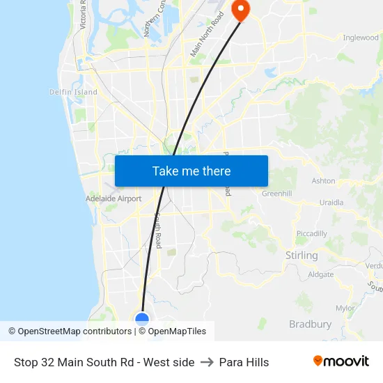 Stop 32 Main South Rd - West side to Para Hills map