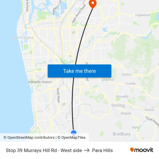 Stop 39 Murrays Hill Rd - West side to Para Hills map