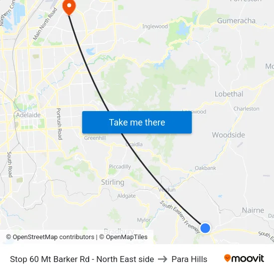 Stop 60 Mt Barker Rd - North East side to Para Hills map