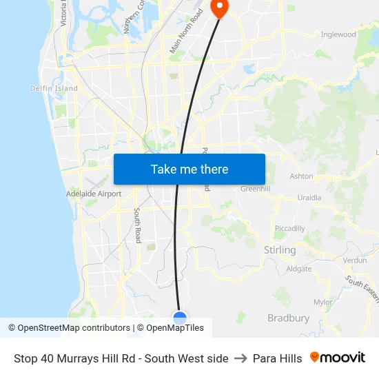 Stop 40 Murrays Hill Rd - South West side to Para Hills map