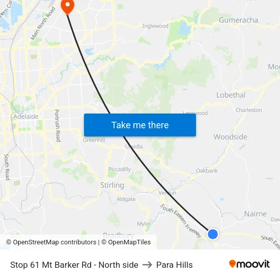 Stop 61 Mt Barker Rd - North side to Para Hills map