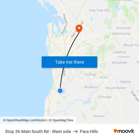 Stop 36 Main South Rd - West side to Para Hills map