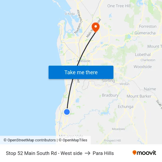 Stop 52 Main South Rd - West side to Para Hills map