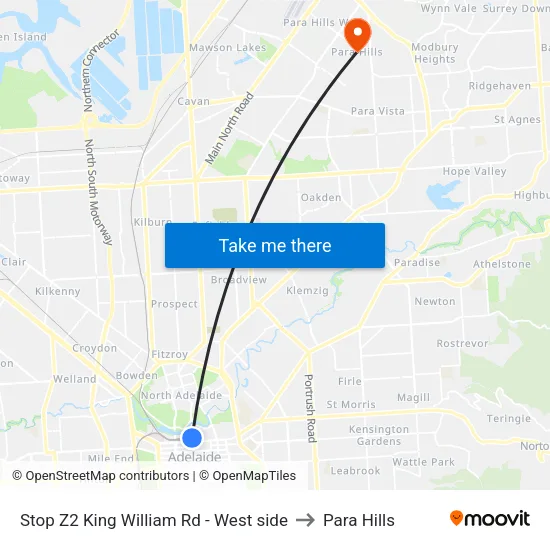 Stop Z2 King William Rd - West side to Para Hills map